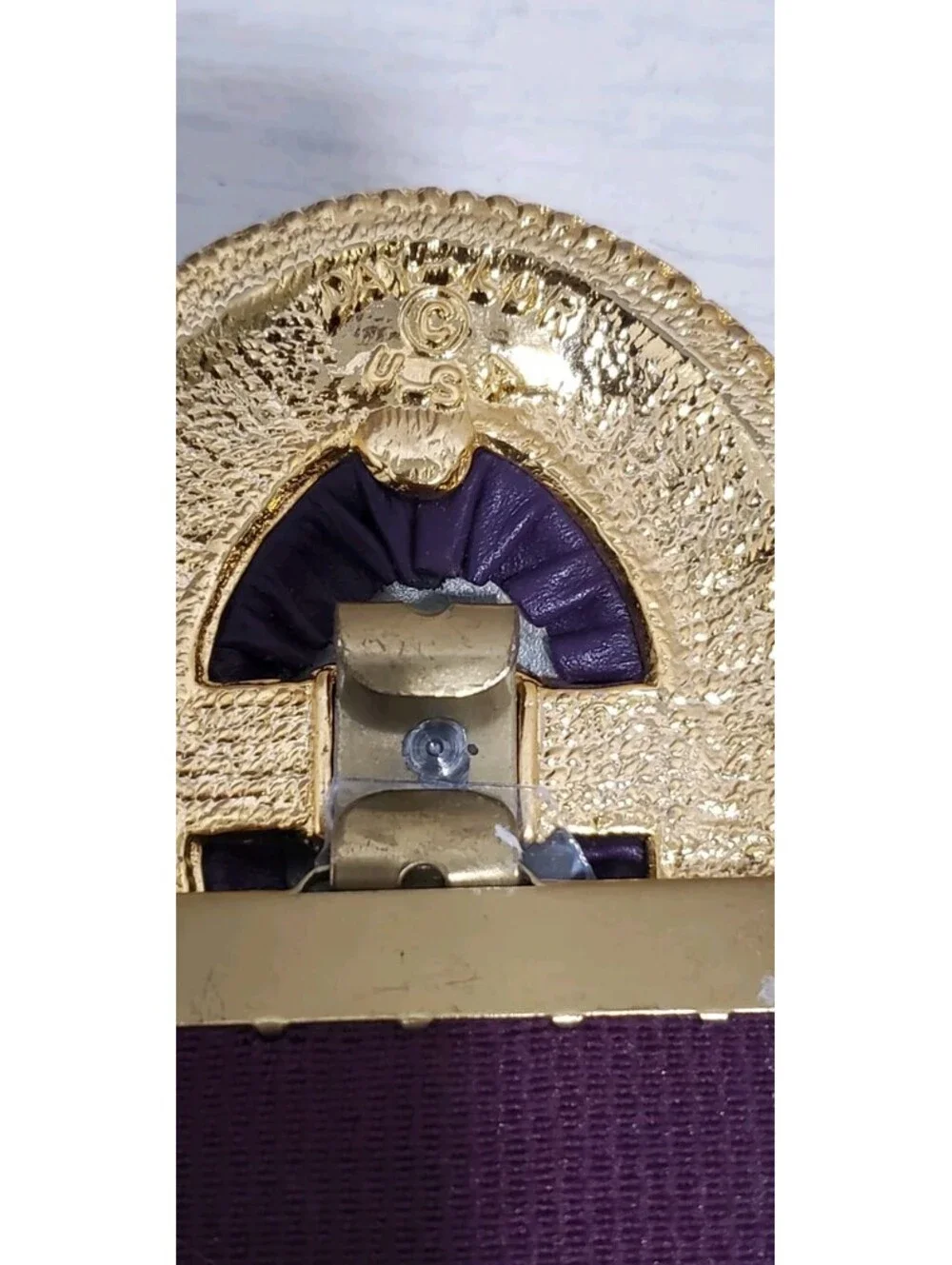 Vintage Day-Lor 80s Purple Elastic Cinch Belt L - XL Leather Buckle USA EUC